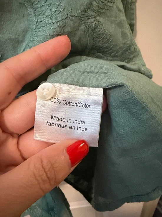 Anthropologie Green Textured Button-Front Midi Dress - Picture 4 of 6